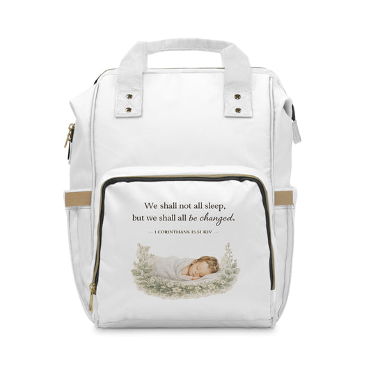 Inspirational Diaper Backpack for Moms - Quote from 1 Corinthians 15:51